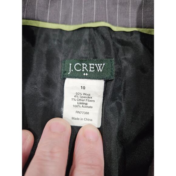 Vintage J. Crew 95% Wool Gray White Pinstripe Blazer Jacket Size 10 Schoolboy - Picture 2 of 6